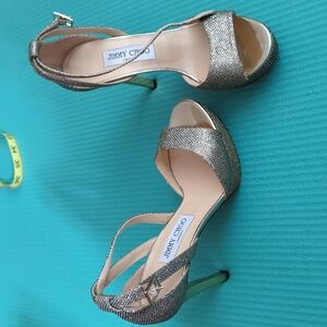 Jimmy Choo Kayden Gold Glitter Platform Heels - New